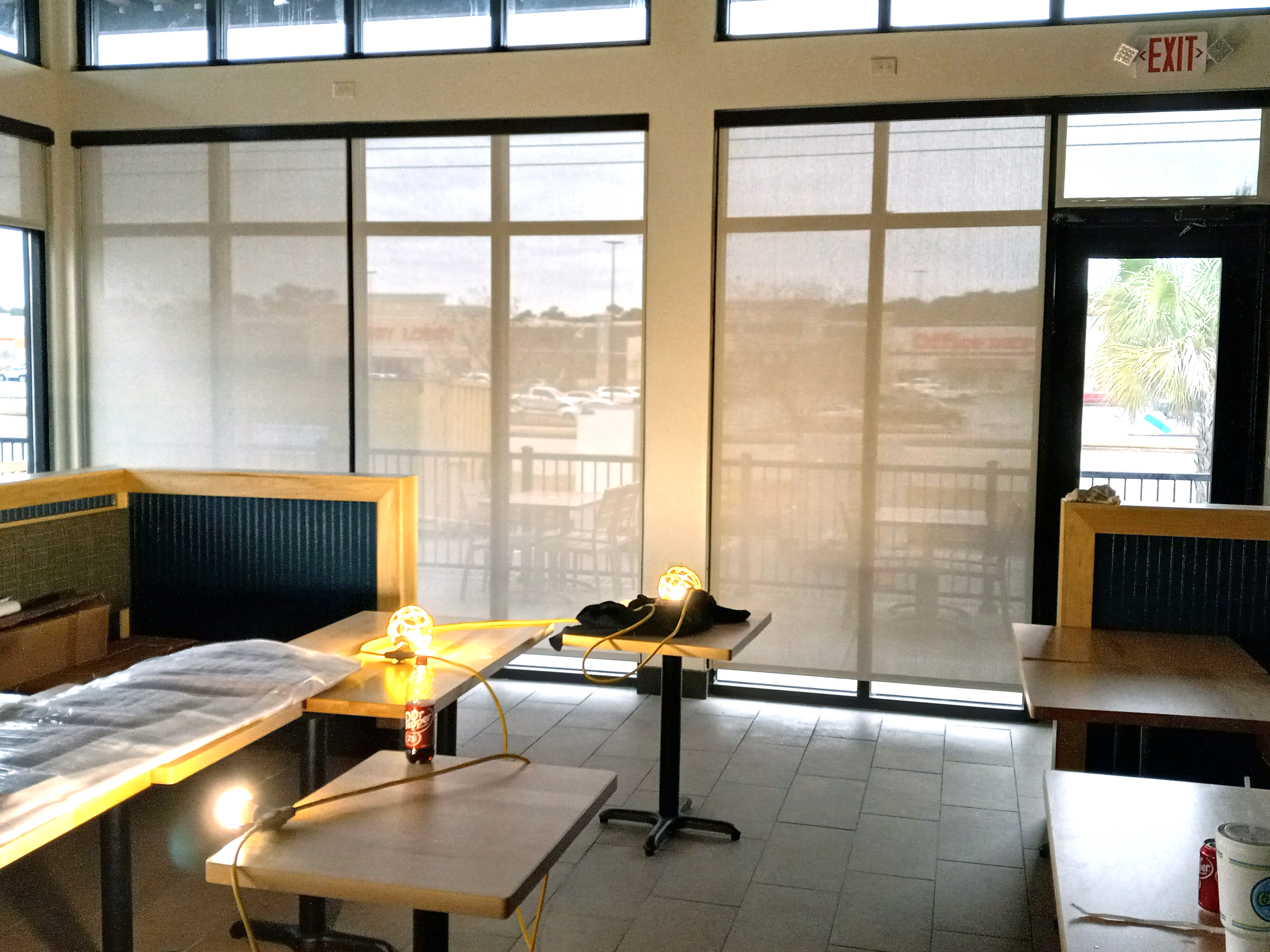 Restaurant Interior Shades for tall windows